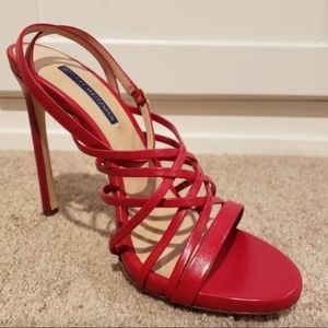 Stuart Weitzman Spotlight Red Leather Strappy Stiletto Heels 9.5 NEW